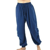 Muške pamučne posteljine hlače elastične strukske vučne vode široke nogave hlače casual bager-udobne salonske pantalone s džepovima