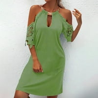 Ženske haljine s kratkim rukavima Mini modni čvrsti a-linijski ljetni ručni ormar za vrat zelena l