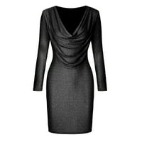 Žene Modni V-izrez Bodycon Sequins haljina s dugim rukavima Mini haljine Black XL