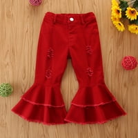 Nečuvene ukrašene hlače Dječje odjeće Dječje hlače za djecu Toddler Hlače Ruffles Denemi djeca Jeans Girls mjesečno Djevojka Denim djevojke Hlače crvene 1- godine
