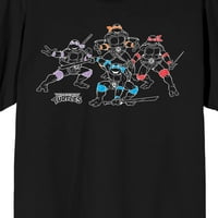 Klasična retro Cartoon Turtle Grup Outline Color Pop pop Crew Crna majica kratkih rukava - mala