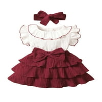 Mubineo Toddler Girls Sweet haljina set, kontrast boja ruffled okrugli ovratnik leteći rukav A-line