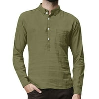 Jesenske košulje za muškarce Baggy pamučni posteljina Čvrsti džep dugi rukav Ovratnik za oblikovanje kratkih majica na vrhu bluze