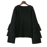Xinqinghao ženski džemper s pulover pulover vrhovi čvrstih boja elastični džemper na vrhu majica labav dugih rukava bluza na ploči crna m