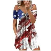OAVQHLG3B Ljetna haljina za žene 4. jula odijelo za žene casual patentni zatvarač Štamparija Američka zastava