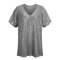 Ženski okrugli vrhovi vrata kratki rukav V izrez Glitter Seckins Loose bluza XL