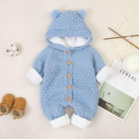 Dječje novorođene dječake dječake baysuit lineete Onceies Toddler Winter Warm Coat pletene odjeće sa kapuljačom za bebe odjeću svijetlo plava