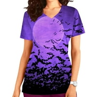 Oalirro kratki rukav V izrez Grafički print Halloween majice za žene ljubičaste l