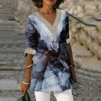 Amousa ženska labava majica casual modni ispisani čipkasti šivanje V-izrez Top
