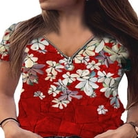 Rejlun ženska majica kratki rukav Tee cvjetni tiskani majica COMFY tunika bluza casual party basic top crveni 2xl