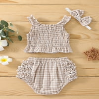 Calsunbaby Newborn Baby Girls Ljetne odjeće Pleteni tenkovi Torbe Shorts Gatches RepTarband Odjeća za kosu Khaki 12-mjeseci