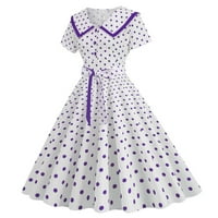 Ženska modna rever Vintage Polka Dot Print Maxi haljina sa kaišem White haljinama