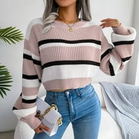 Ketyyh-Chn ženski džemperi Dugi rukav Pleteni džemperi Ležerne prilike jednostavno V izrez Pink, L