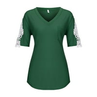 Ženske majice Ženska čipka kratkih rukava V-izrez džepni majica Labavi Ležerni ljetni tee Green XL