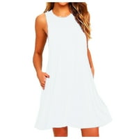 Ženske haljine Ljeto džepovi bez rukava o vratu iznad koljena labava casual haljina bijela xl