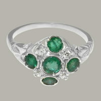 Britanci napravio je 10k bijeli zlatni prsten s prirodnim smaragdnim i kubnim cirkonijskim ženskim prstenom - Opcije veličine - veličine 11