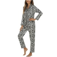 Žene svilene satenske pidžame postavlja meko ispisano dugme dugih rukava niz majice i hlače za spavanje PJ set