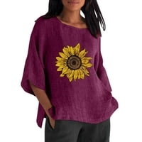 HUMPA pamučne platnene majice za žene Ljetni modni suncokret tisak Thirt okrugli vrat rukavi za ruke