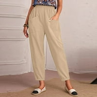 Pamučne pantalone za žene ukinute visoke struke široke nogave hlače u casual bager-laganim ležaljkama