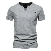 Košulje za muškarce s kratkim rukavima dolje V izrez majica casual beach ljetne džepove sive xl