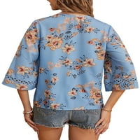 Avamo ženski šifon vrhovi V izrez Tunika bluza Flared rukava majica Dame čipka Tee Plaža Majica Plava M