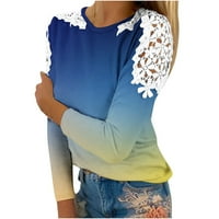 Hoksml Ženski vrhovi Dressy Casual Fashion Loose Žene Vrhovi gradijent boje tiskani bluza za vrat za