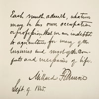 Millard Fillmore, - 1874. 13. predsjednik Sjedinjenih Američkih Država. Uzorak za pisanje ruku. Print