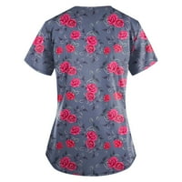 Yubatuo Women Plus Plus Scrips Top sa džepovima V-izrez s kratkim rukavima odštampane radne bluze za žene crvene 5xl