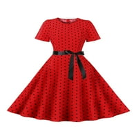 Paille ženske ljuljačke haljine kratki rukav ljetni midi haljina polka dot sandress retro party crveni xl