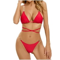 Daqian Womens kupaći kostim modne žene Seksi solidni i tiskani kupaći kostimi Bikini Split kupaći kupaći kostim CRVENA 4