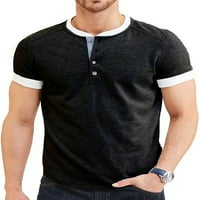 LUMENTO MAN Henley T-majice 4-gumbe kratki rukav Tors prednji plačka majica Crewneck košulje crne l