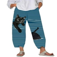Harem joga hlače za žene srednje struk obrezane hlače pantalone s džepovima dame casual bagerirane pantalone za životinje
