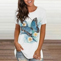 Fonwoon ženska modna casual okrugla leptir digitalni tisak kratkih rukava majica top bluza, ljeto plus