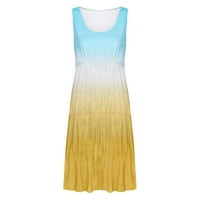 Ljetne haljine za žene O-izrez rezervoar bez rukava gradijent boje na plaži Swing haljine žuti m