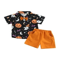 Peyakidsaa Toddler Baby Boy Halloween Outfit Pumpkin Ghost Print Bow kratke hlače 1- godine