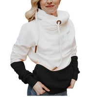 Mveomtd Hoodie casual dugi rukav dugi kontrast čvrsti vrhovi žene ženska bluza tunika dukserica crna
