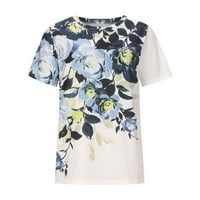 Ženski vrhovi labavi cvjetni print Crewneck tiskani kratki rukav majica majica