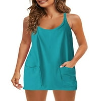 Žene Strappy haljina scoop vrat Ljeto plaža Sundress kratke haljine bez rukava seksi zabava plava zelena