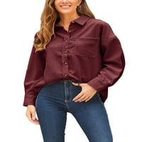 Žene Ležerne prilike TUNIC košulje V izrez Dugme za majice prema dolje Lagana jakna Majice sa džepom