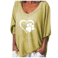 Prodaja ženskih rukava modne odjeće pokloni za žene V-izrez dukserišta za srce grafički tisak za ispis opušteno-fit pulover bluza casual labava majica Yellow XL