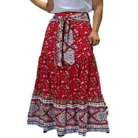 Glonme ženske maxi suknje ljuljačke duge suknje visoko struk plaža casual vintage cvjetni print crveni