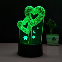 3D dvostruki oblici srca LAMPOLOR LED svjetla dodiruju USB noćnu lampicu za lampicu za par romantični