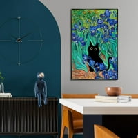 Irises Cat platno Zidno umjetnosti Poznate ulje slike Vrtni cvijet Funny Crna mačka Poster Sažetak Cvjetni