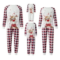 Božićna porodična pidžama sa crtanim vilicom, plaid Print, Crew izrez rebraste manžetne za odmor