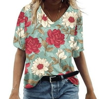 Ženske plus veličine Tunic vrhovi Ljetni modni cvjetni tiskani kratki rukav V izrez labava majica na carinu