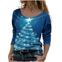 Božićne majice za žene moda sjajno Xmas Tree Ispis rukava sa rukavima