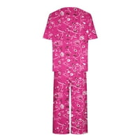 Ženske pidžame Zabava Ispisuje kratki ruž za spavanje za spavanje i slatke kapri hlače sa džepovima