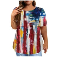 TKLPEHG Ležerna košulja za žene Trendy Ugodni ljetni kratki rukav opušteni fit Crewneck košulje američke zastave Star Striped ispisane grafičke majice bluza wine xxxxl
