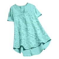 Zodggu Rollback pamuk bluza za bluze za žene Ljeto Trendy Jacquard Solid Color Crew Crt Modne dame nalaze se ljuljačke majice s dugim rukavima labave ležerne prilike 10