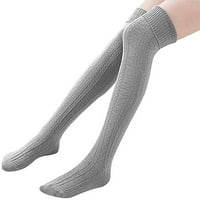 Riforla za odrasle žene pletenje čvrste boje koljeno-čarape pamučne modne duge čarape sive jedna veličina
